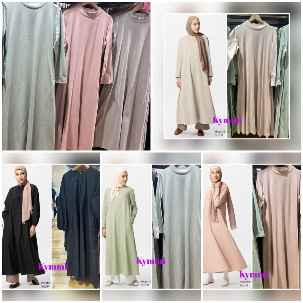 UNIQLO Airism Cotton Flare Rayon Dress Gaun Lengan Panjang