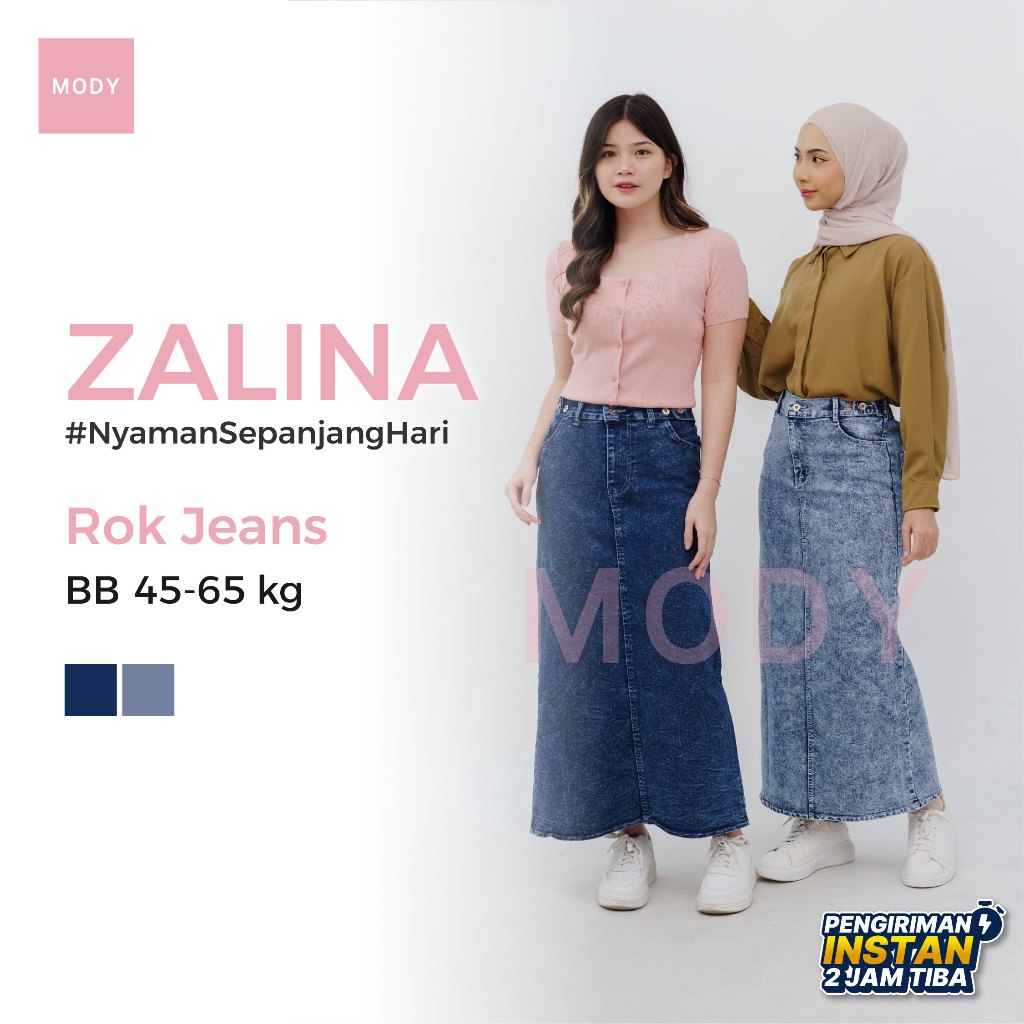 Rok Jeans Wanita Kerja Kantor Bahan Denim Stretch Casual Zalina Series - MODY