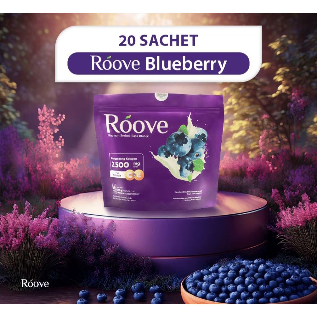 

RESMI Roove Collagen Drink blueberry 10 Sachet original I Suplemen Mengencangkan Melembabkan Kulit
