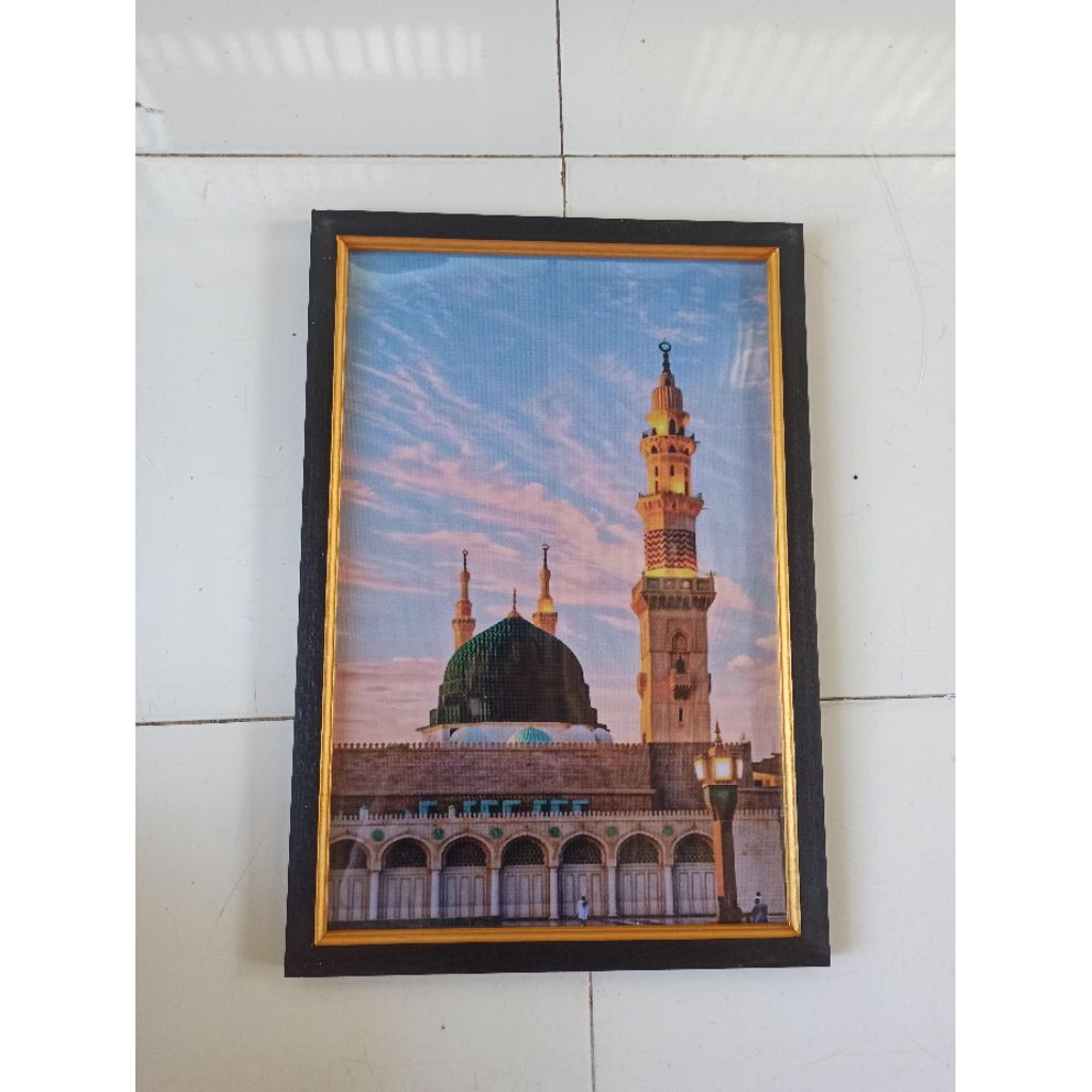 hiasan dinding uk65x45cm gambar masjid nabawi set bingkai