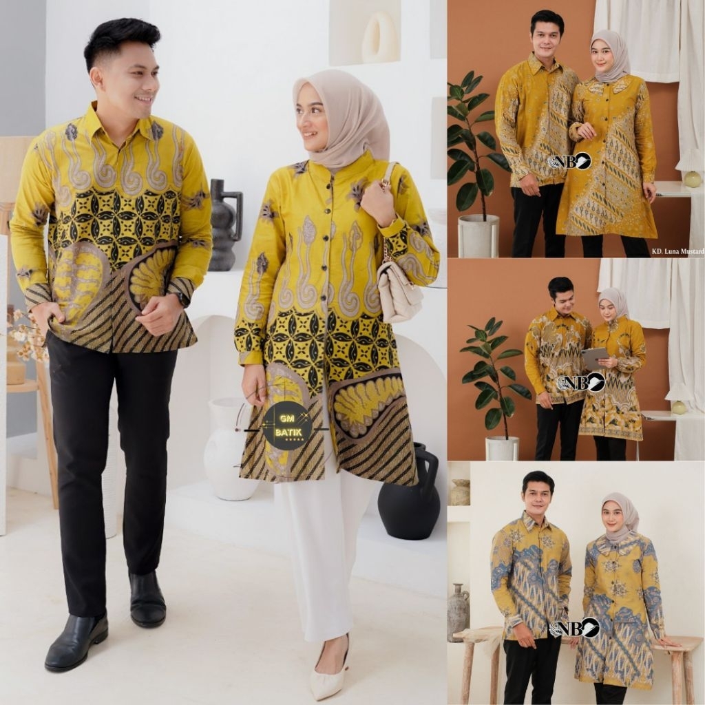 Batik Tunik Couple - Baju Batik Couple Modern Tunik Kancing Depan Kemeja Batik Lengan Panjang