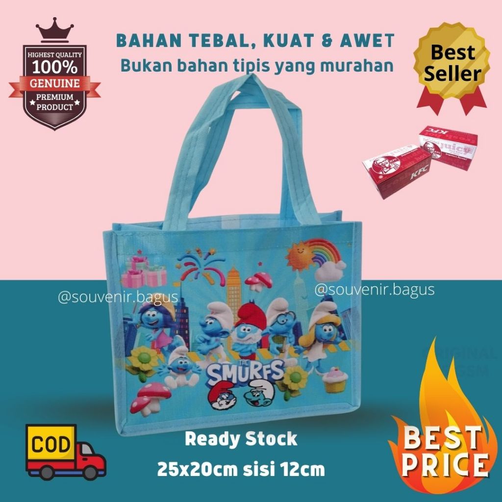 

Tas Ultah Smurf Souvenir Goodie Bag Ulan Tahun Smurf Spunbond Kuat