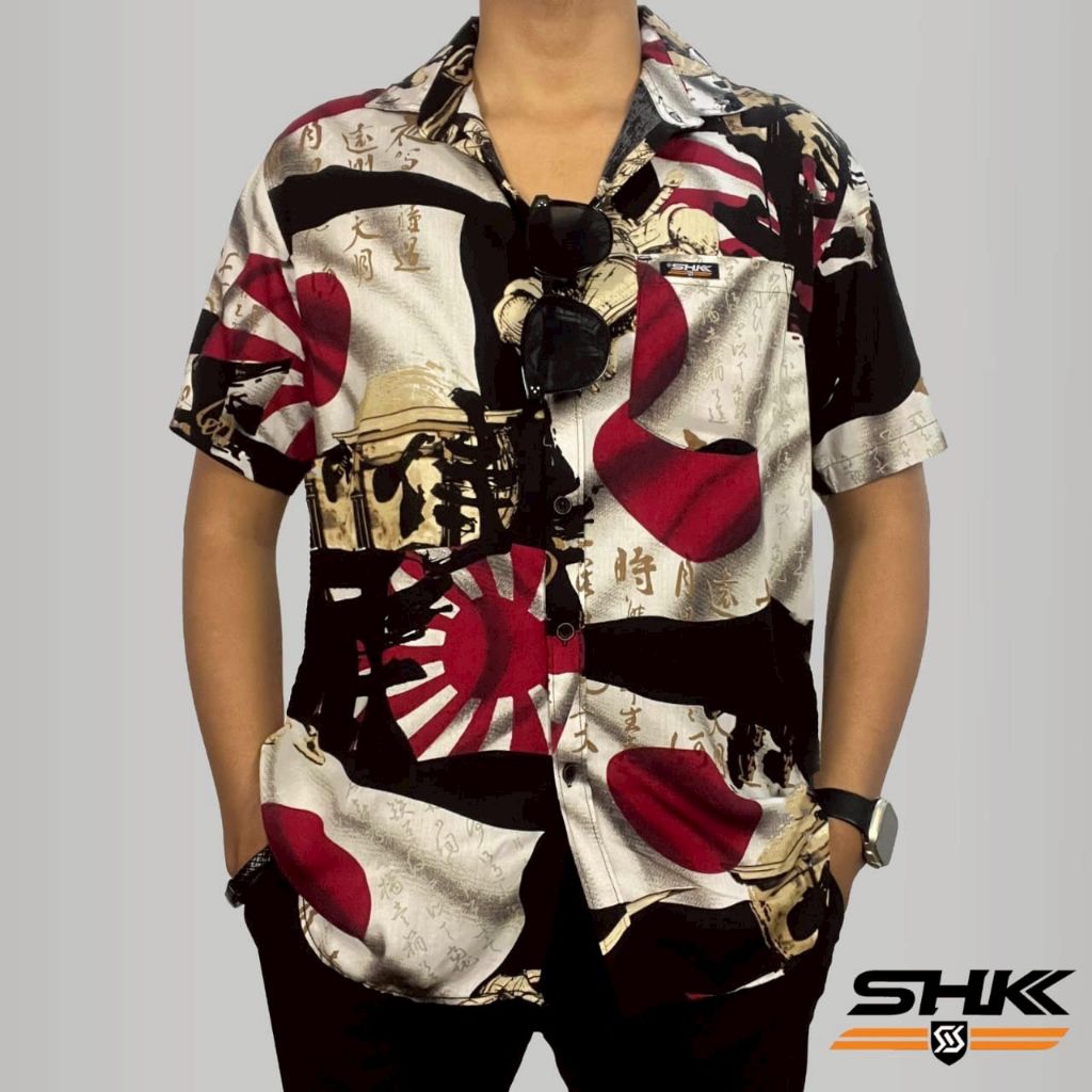 Baju Kemeja Pantai Hawai Lengan Pendek Pria Wanita Motif Japan Tokyo