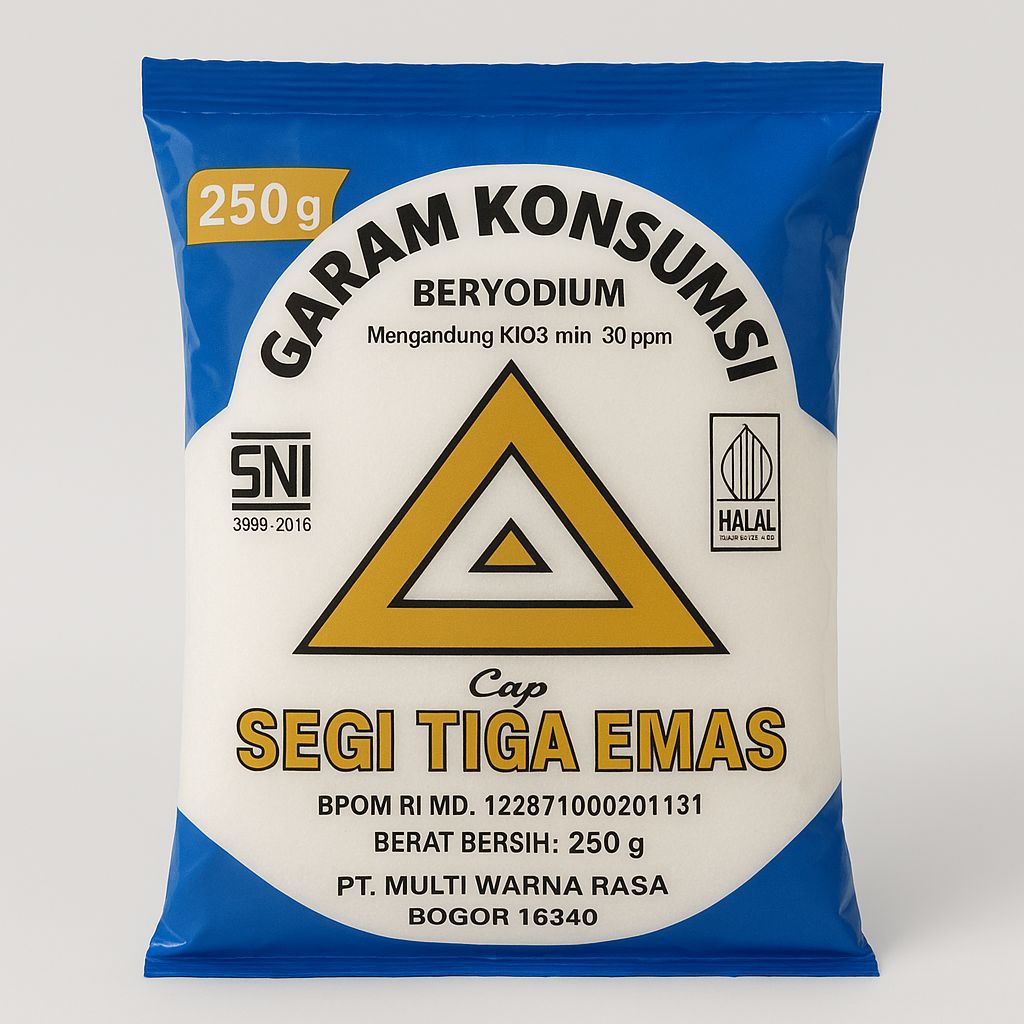 

Garam Masak Konsumsi 250 Gram / Garam Segitiga Emas Beryodium / Garam Dapur 250 Gram