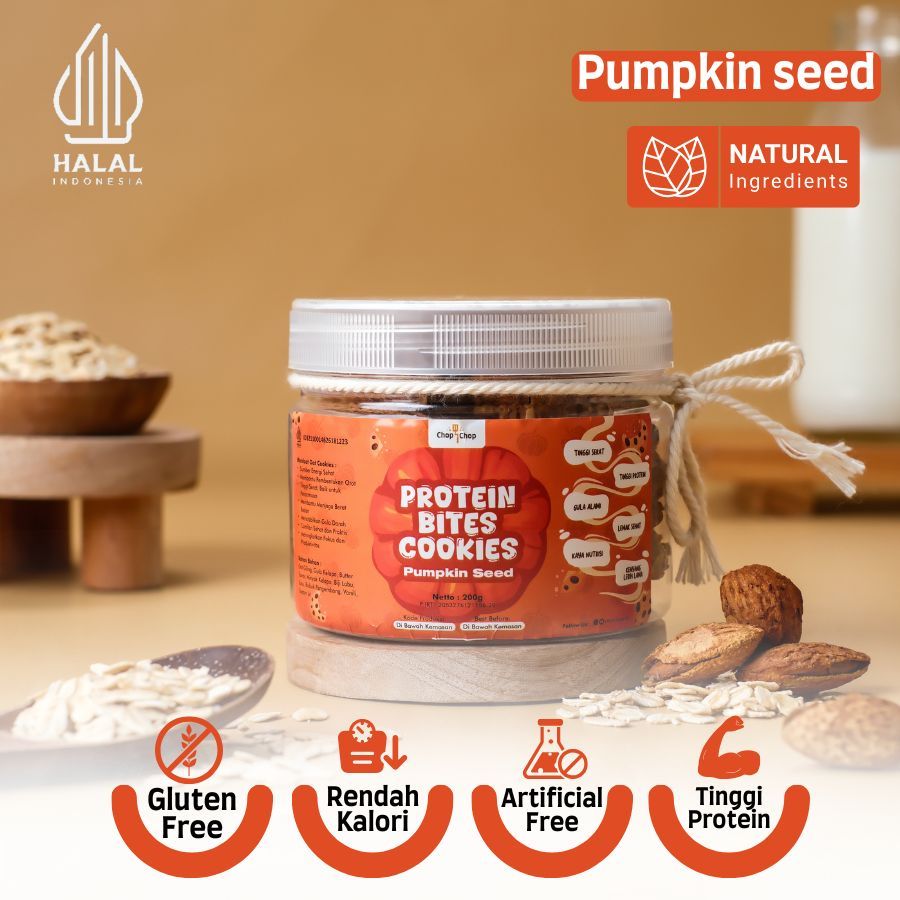 

ChopChop High Protein Bites Cookie Pumpkin seed | Gluten Free, Rendah Gula, Tinggi Serat