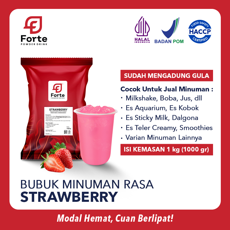 

Bubuk Minuman STRAWBERRY 1000gr - FORTE Powder Drink Plus GULA