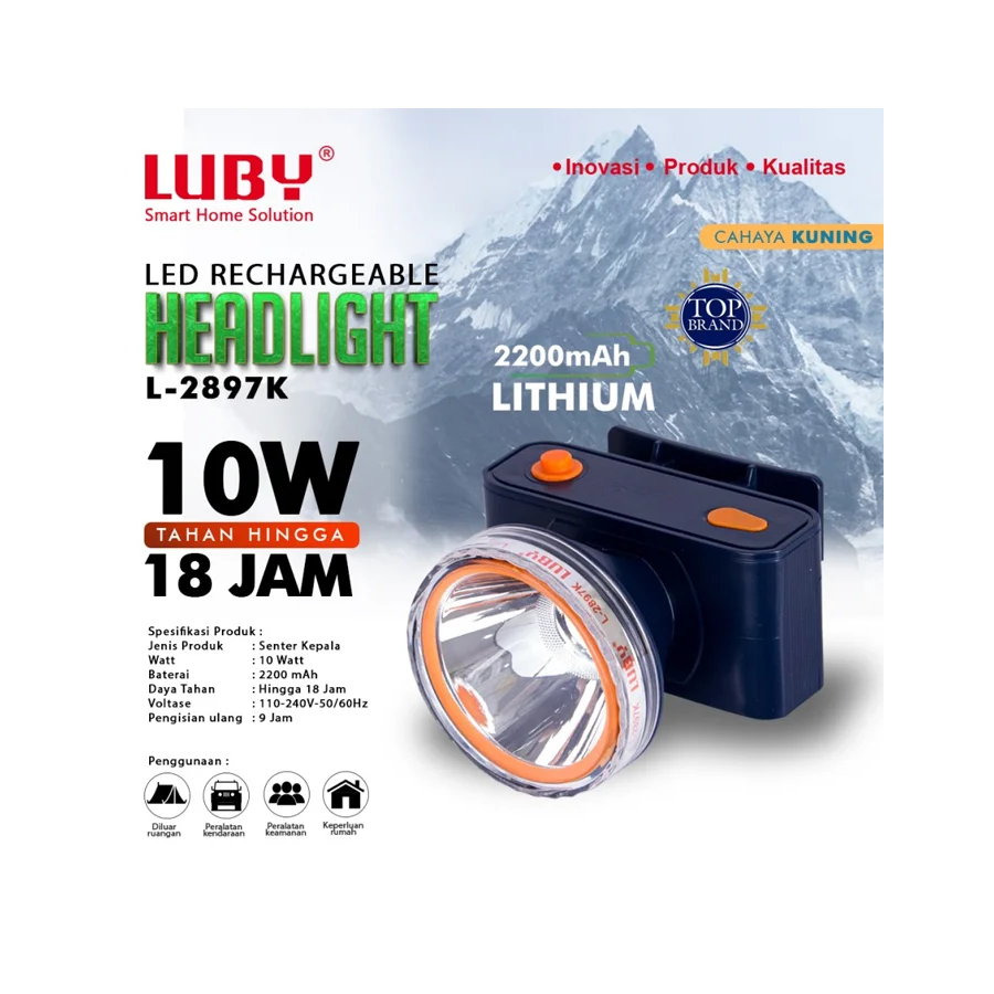 LUBY L 2897 Senter Kepala LED 10 watt Senter Cahaya Putih Cahaya Kuning