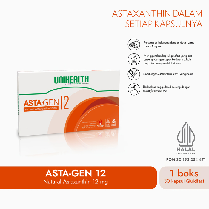 Astagen 12 isi 30 kapsul Unihealth Kandungan Astaxanthin 12mg