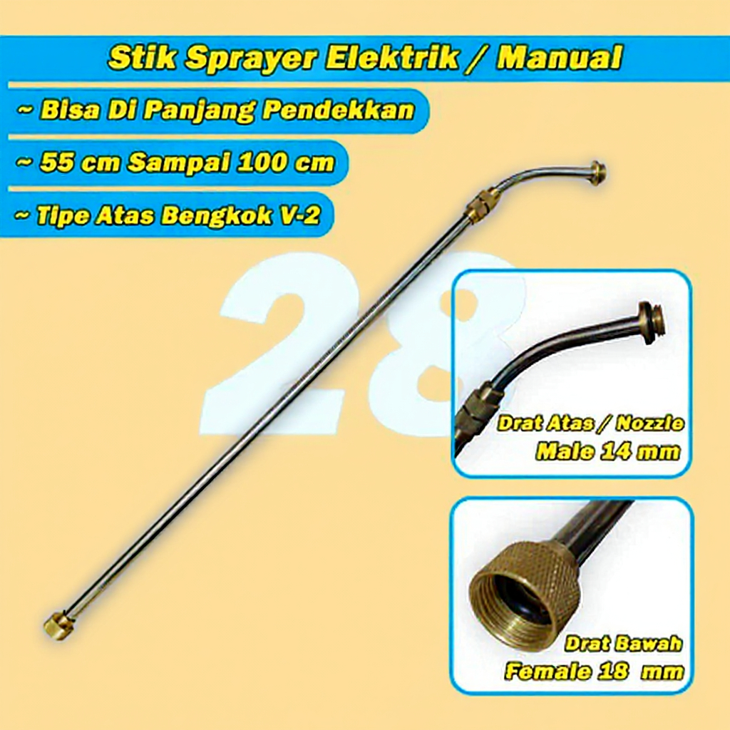 STIK SPRAYER UJUNG BENGKOK/Stik Sprayer Kuningan Bengkok Teleskopik 1meter/ Stik Sprayer Kuningan