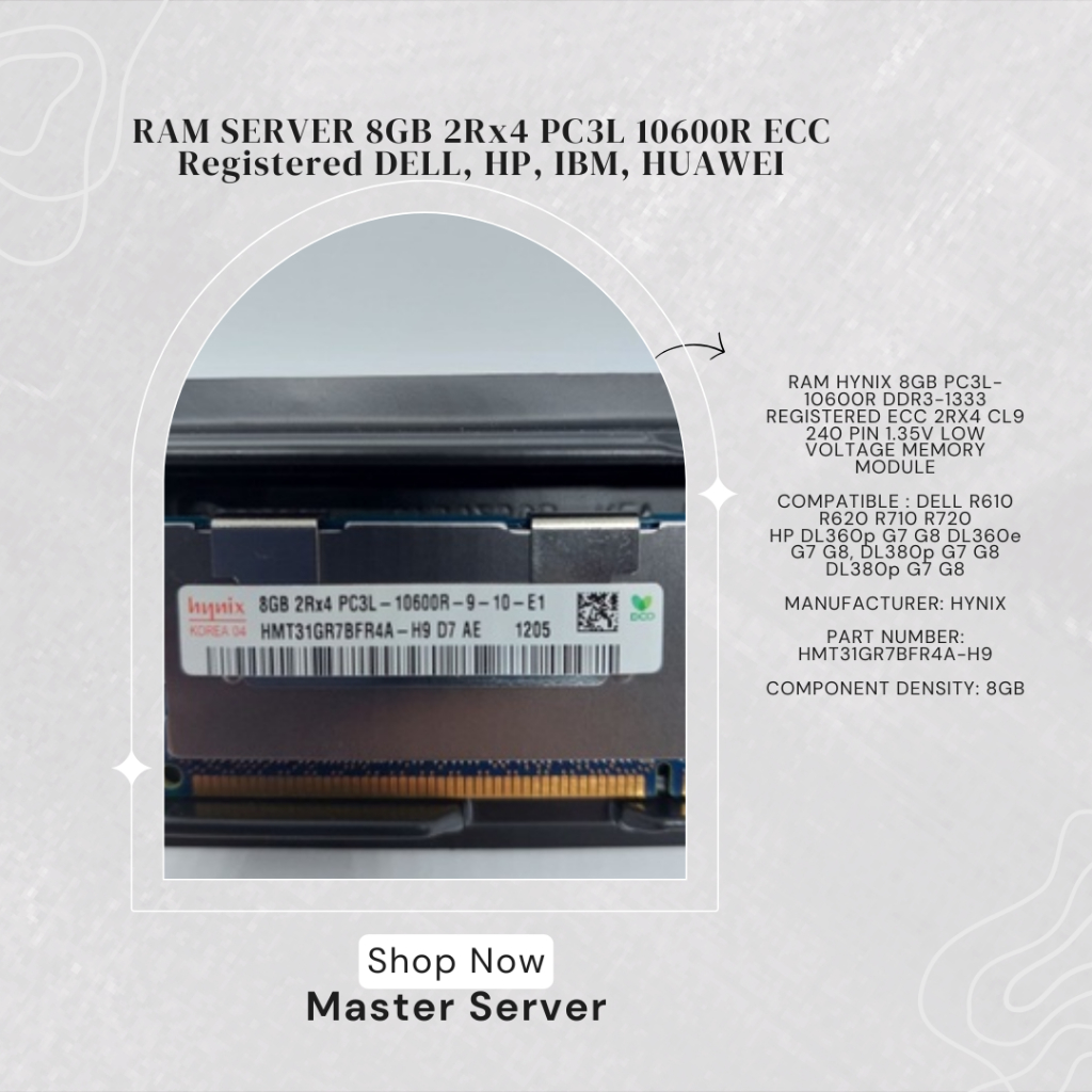 RAM SERVER 8GB 2Rx4 PC3L 10600R ECC Registered DELL, HP, IBM, HUAWEI