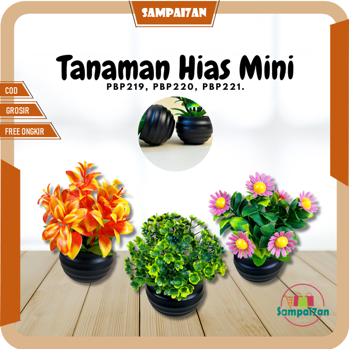 Tanaman Bunga Hias Plastik Pot Mini Bunga Hiasan Meja Kecil Pajangan Dekorasi Rumah PBP219 220 221