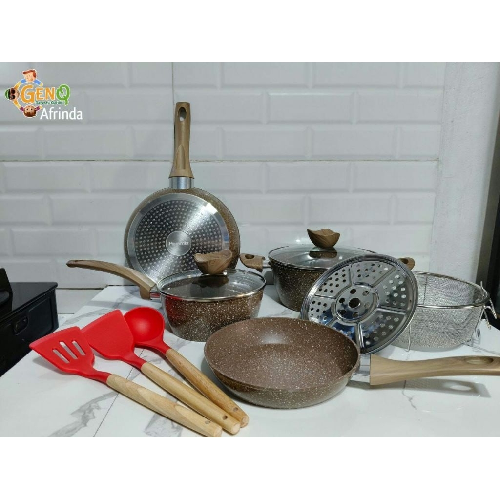 Set Panci Hommix Cookware Panci Alumunium granite Anti Lengket