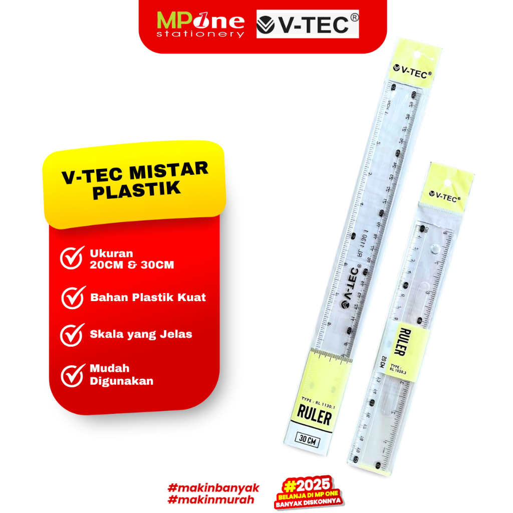 

(1 PCS) V-Tec Mistar Plastik 20CM & 30CM / Penggaris Plastik Tebal Transparant V-TEC