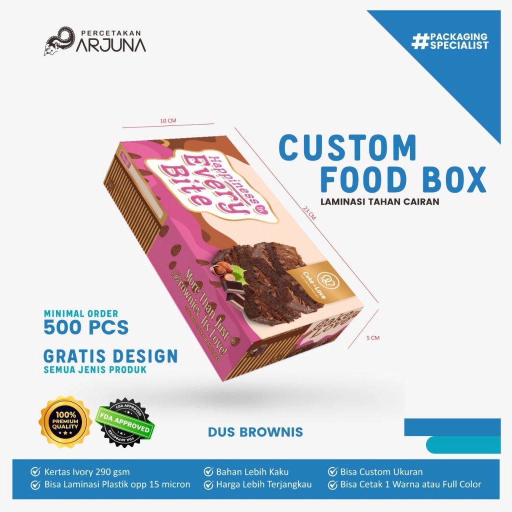 Custom Dus Brownies/Taichan Ivory 290 gsm Bisa Desain Kemasan Menarik Cetak 1 Warna Kemasan Makanan