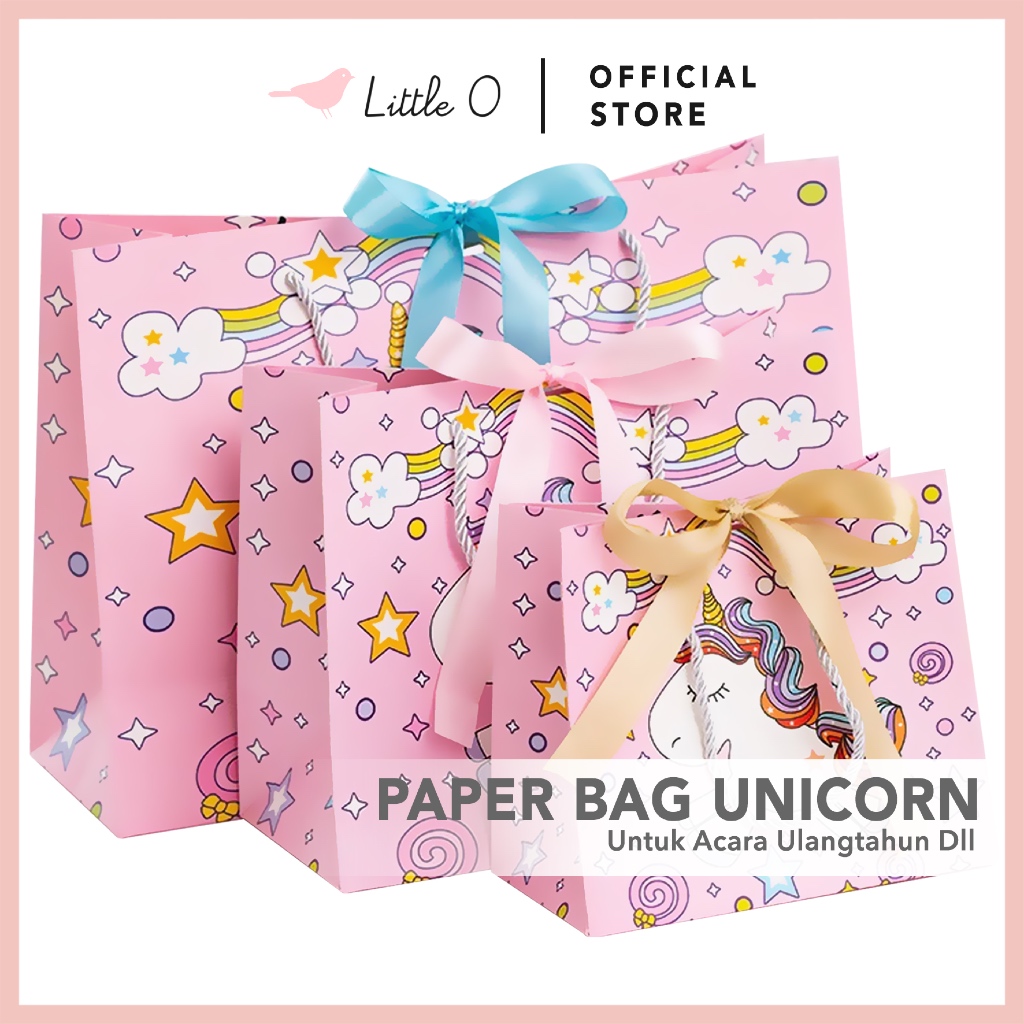 

LITTLE O PINK UNICORN Paperbag Kantong Kertas Tas Ulang Tahun Birthday Goodie Bag Paper bag murah