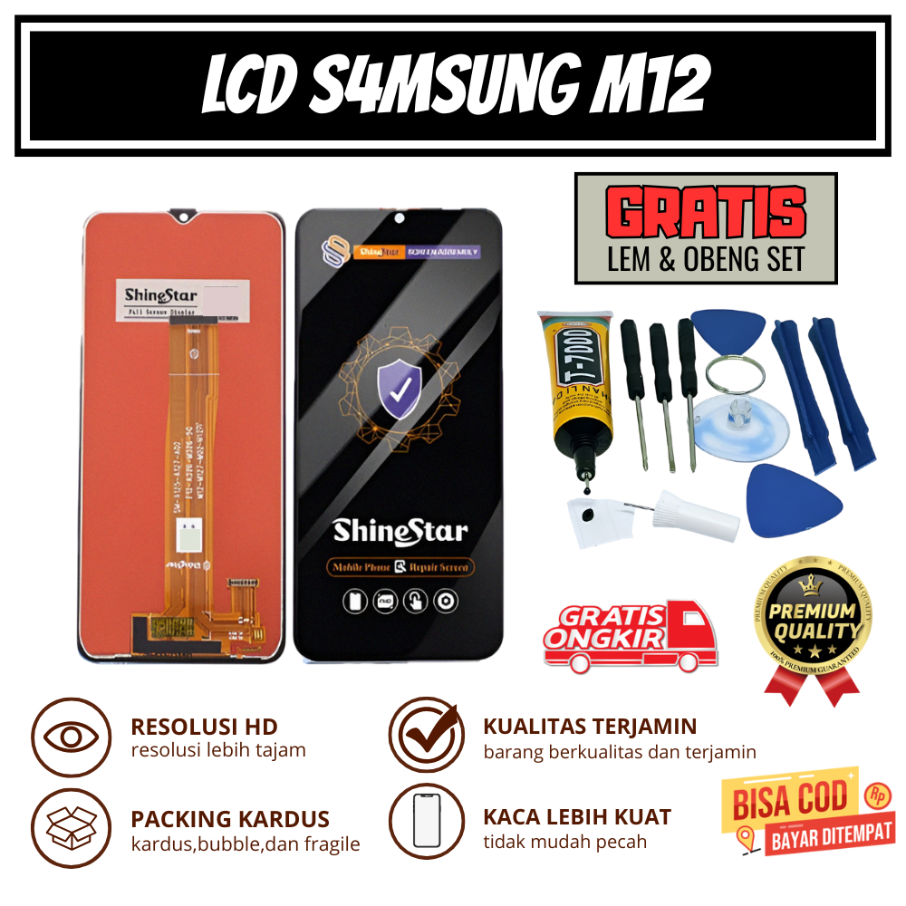 LCD SAMSUNG GALAXY M12 ORIGINAL + TOUCHSCREEN || GRATIS 1 SET OBENG & LEM || SHINESTAR
