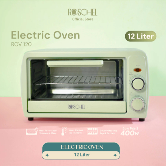 Roschel Electric Oven Low Watt 400 W Kapasitas 12L Pemanas Ganda Atas Bawah