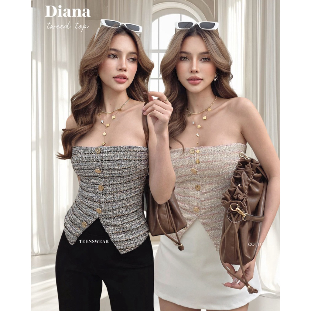 Diana Tweed Top (Cotton Candy Gold Button Tube Top Import Bangkok)