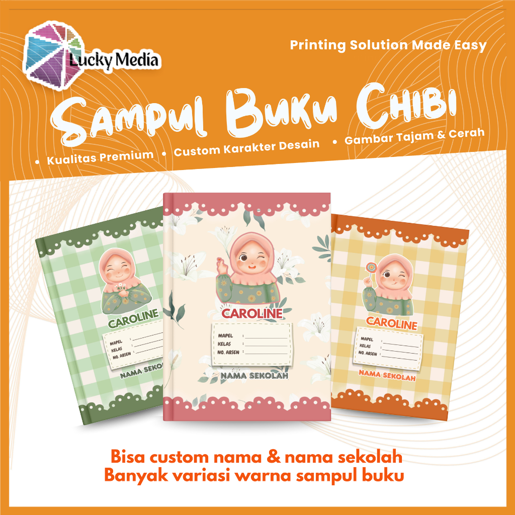 

Sampul Buku Karakter Chibi Muslimah Anak SD Custom Nama Sekolah Kertas Cover Buku Standard Sidu Boxy