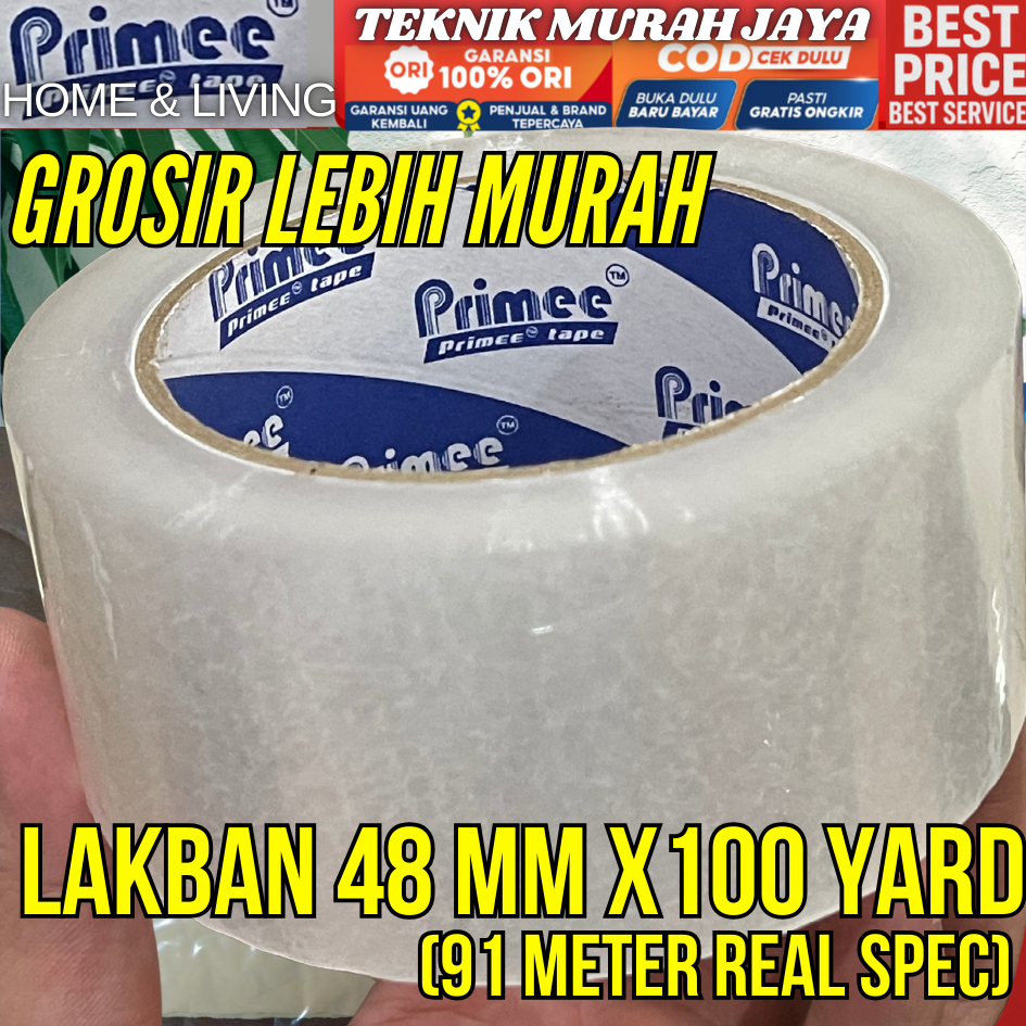 

PRIMEE Lakban Bening Transparan Clear OPP 48 mm x 100 Yard / 91 Meter Lakban Paket Kemas Packing