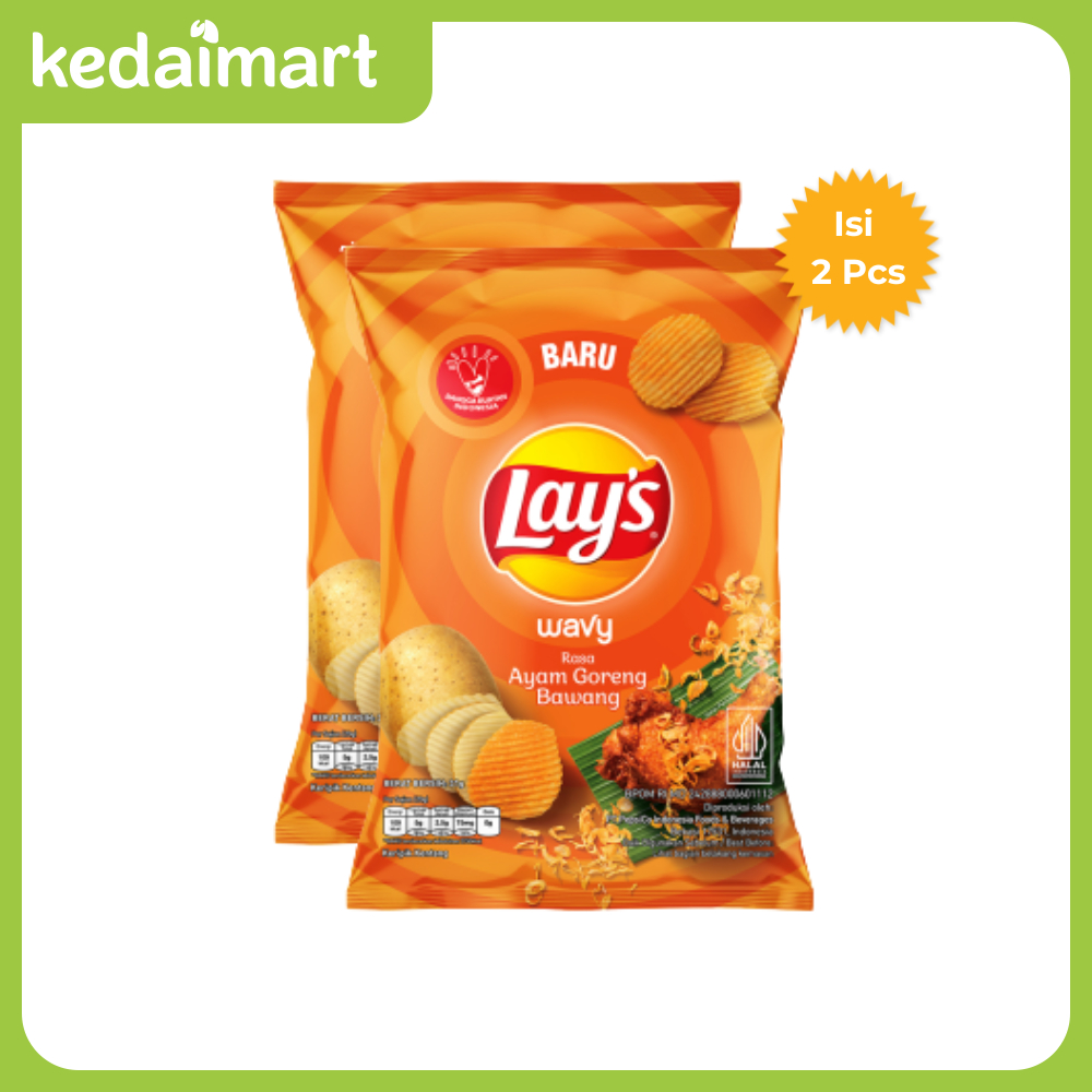 

Lays Wavy Keripik Kentang Rasa Ayam Goreng Bawang 31 Gram X 2 Pcs