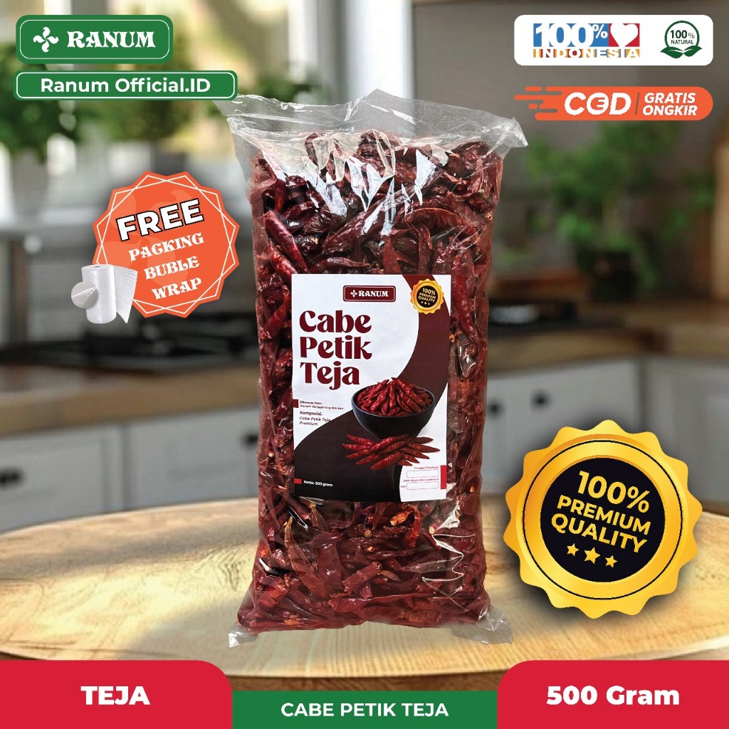 

Cabe Teja Kering Pedas 100% Cabe Asli 500 Gram | Bumbu Masakan, Sambal, Balado, Rica-Rica
