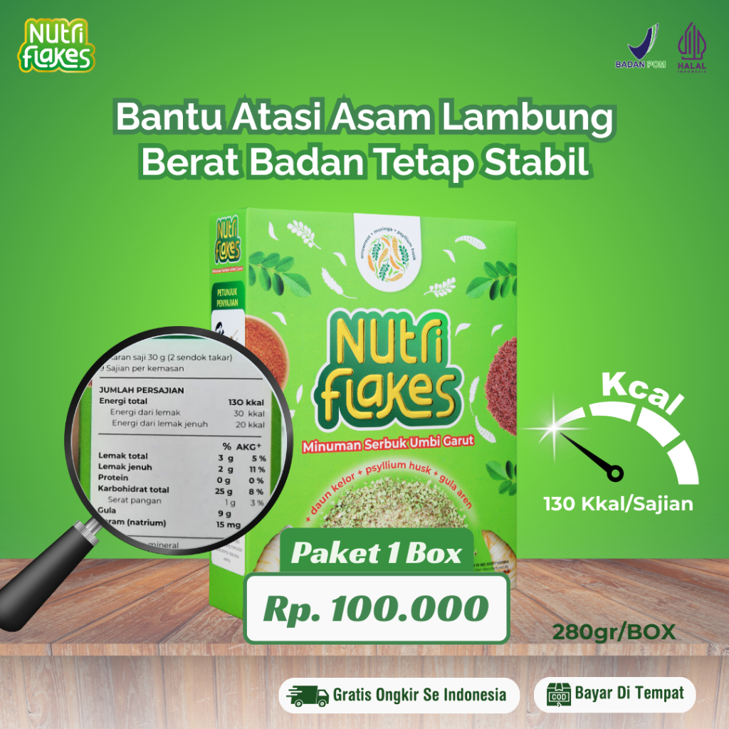 

Nutriflakes Sereal Umbi Garut Ampuh Mengatasi Asam Lambung, Maag dan Gerd 1 Box