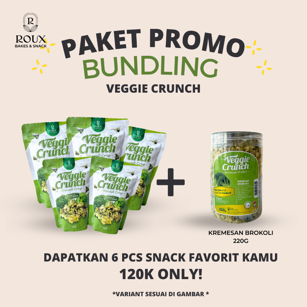 

ROUX PAKET PROMO BUNDLING ROUX VEGGIE CRUNCH KERIPIK BROKOLI BOMBAY PAPRIKA JAGUNG AJMUR PREMIUM RENYAH ENAK SEHAT HEALTHY SNACK