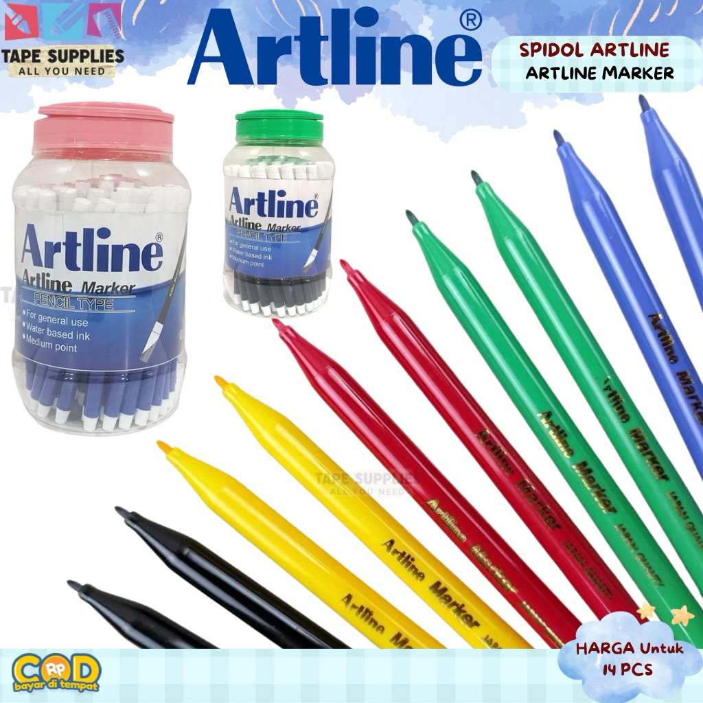 

(14 PCS) Spidol Artline Marker Warna PERMANENT WARNA RAINBOW / Spidol Pencil Type MARKER