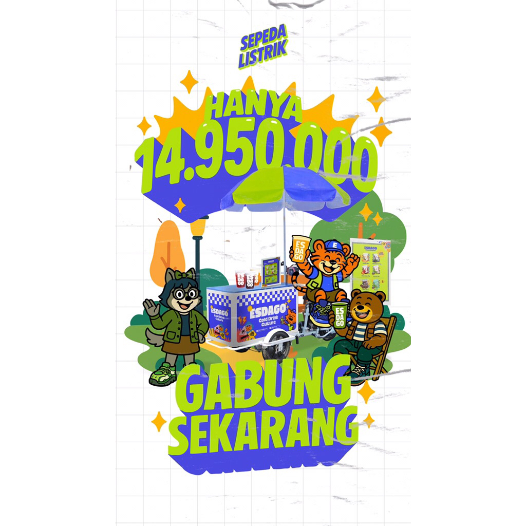 Bisnis Gerobak Sepeda Listrik Keliling Kemitraan Minuman Esdago / Gerobak Jualan Susu, Es Teh, Kopi 