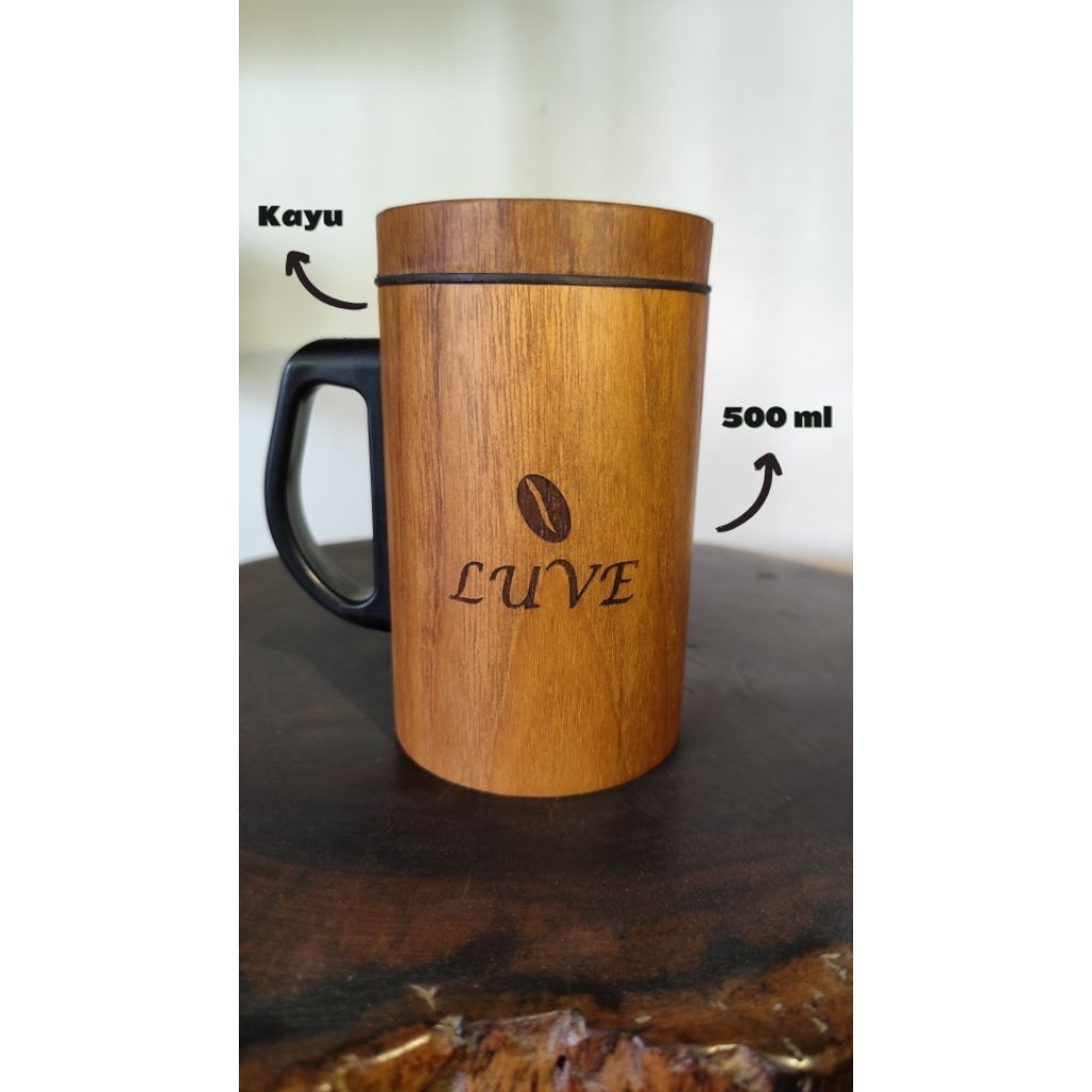 Mug Kayu Stainless Steel 500 ml - Free Custom Grafir