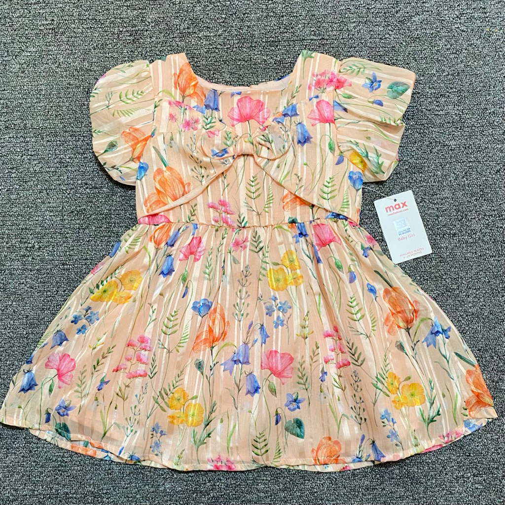 MAX Fashion Dress Pesta Anak Perempuan Puff Sleeved - Dress Bunga Glitter Lengan Pendek Balon 9-12m