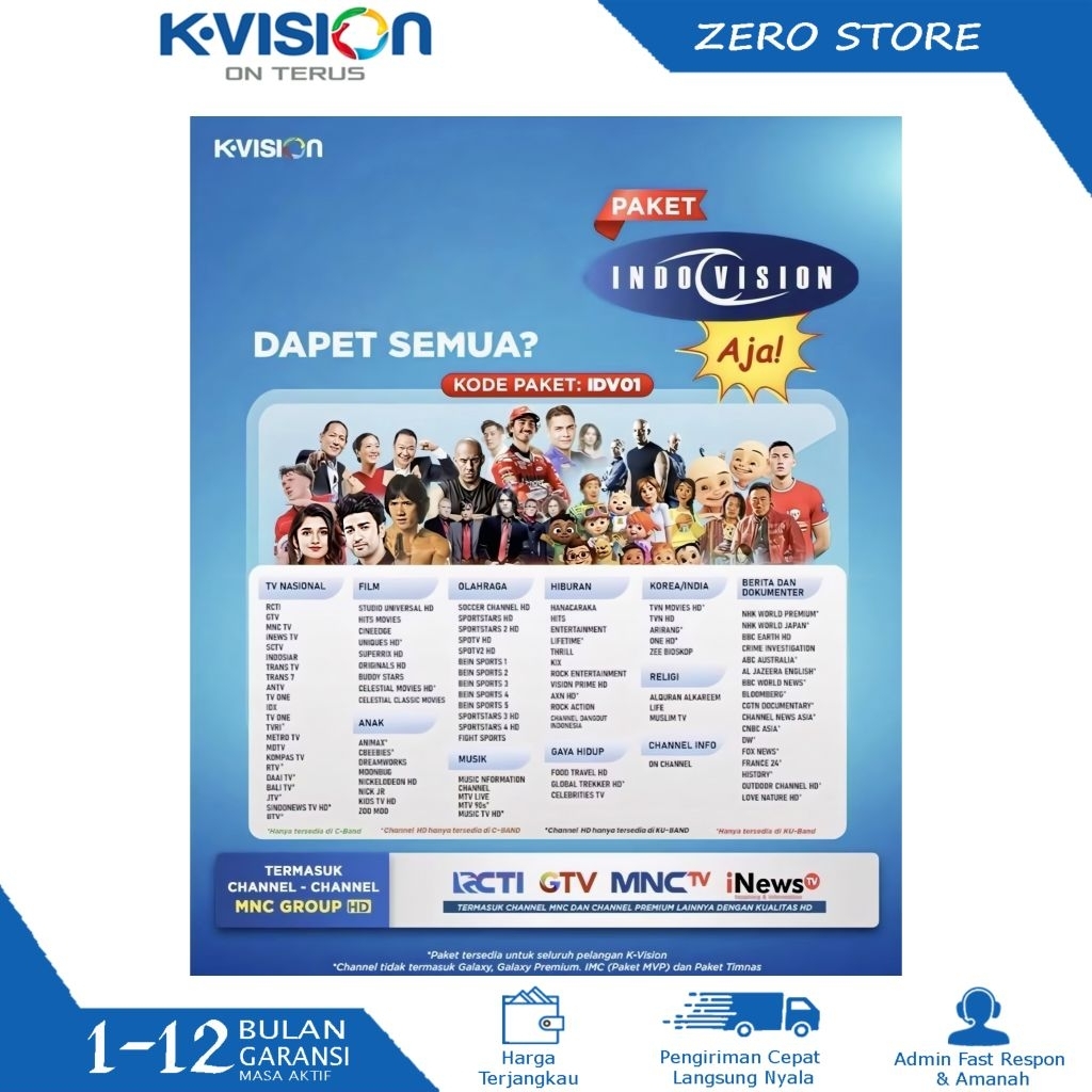 Paket Indovision K-Vision Bromo Cartenz Optus Gardiner LGsat KVision