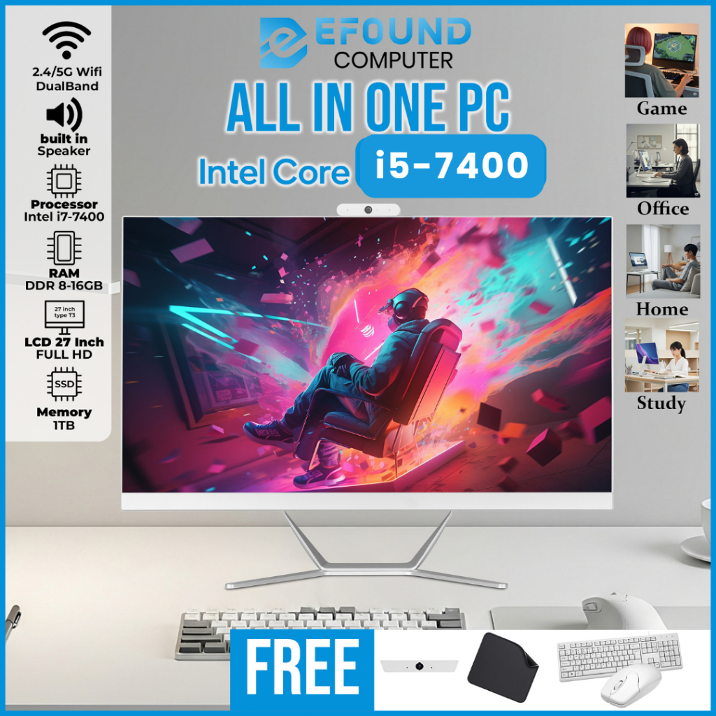 eFound PC All-in-One Intel Core i5-7400 – Super Tipis, Full HD 27 inch T3, 32GB RAM, 1TB SSD Terbaru