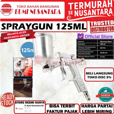 Spray Gun 125ml Tabung Atas Stainless 0.5mm Nozzle Semprotan Cat Kompresor Angin Compresor Paint