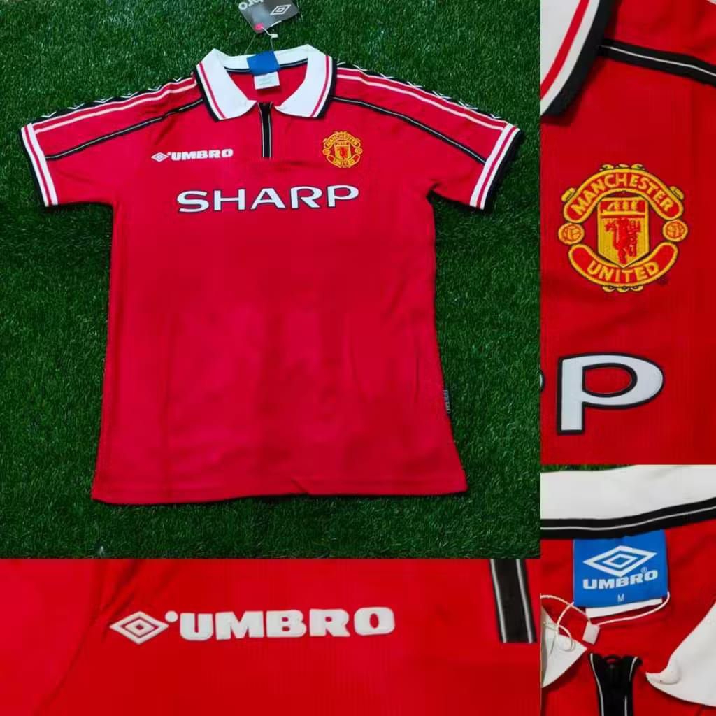 "JERSEY MANCHESTER UNITED RETRO VINTAGE MEN'S HOME TREBLE WINNERS 1999 GRADE AAA CLASSIC.