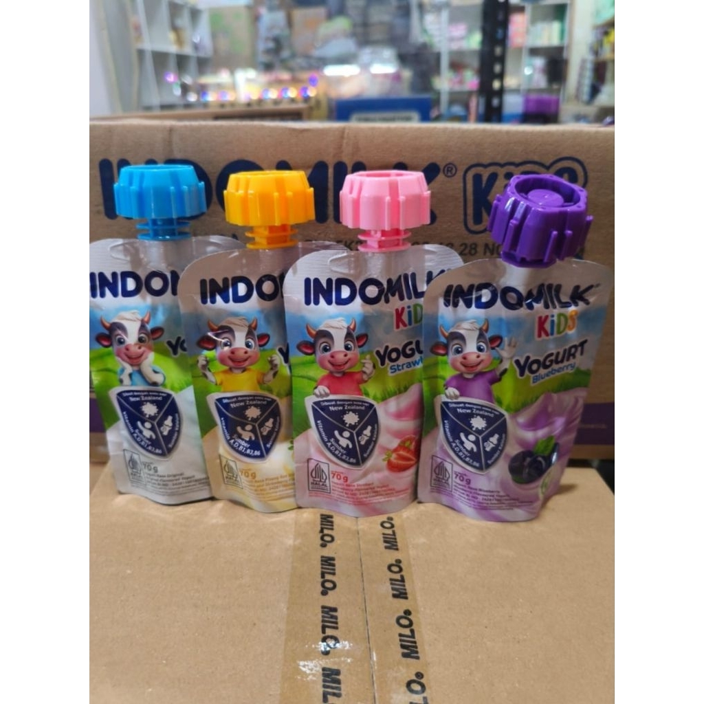 

Indomilk kids yogurt rasa Original/blueberry/stoberry/banana berries Netto 70ml