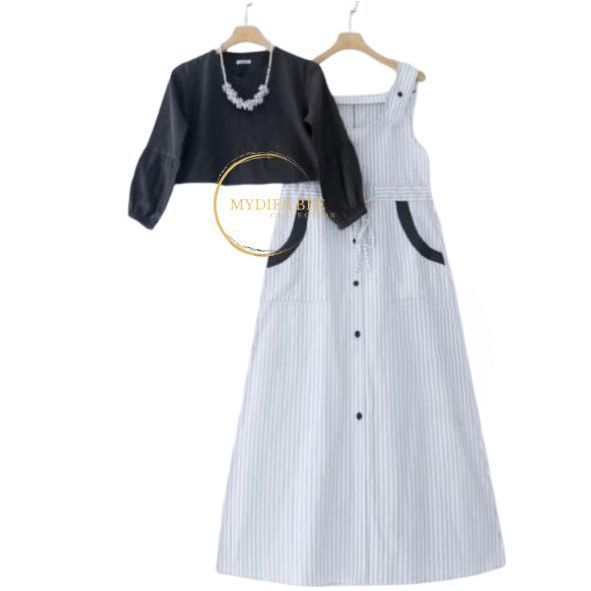 SETELAN DRESS ANAK PREMPUAN 5-13THN TERBARU 2025-Evelyn set kids crinckle combi katun salur kekinian