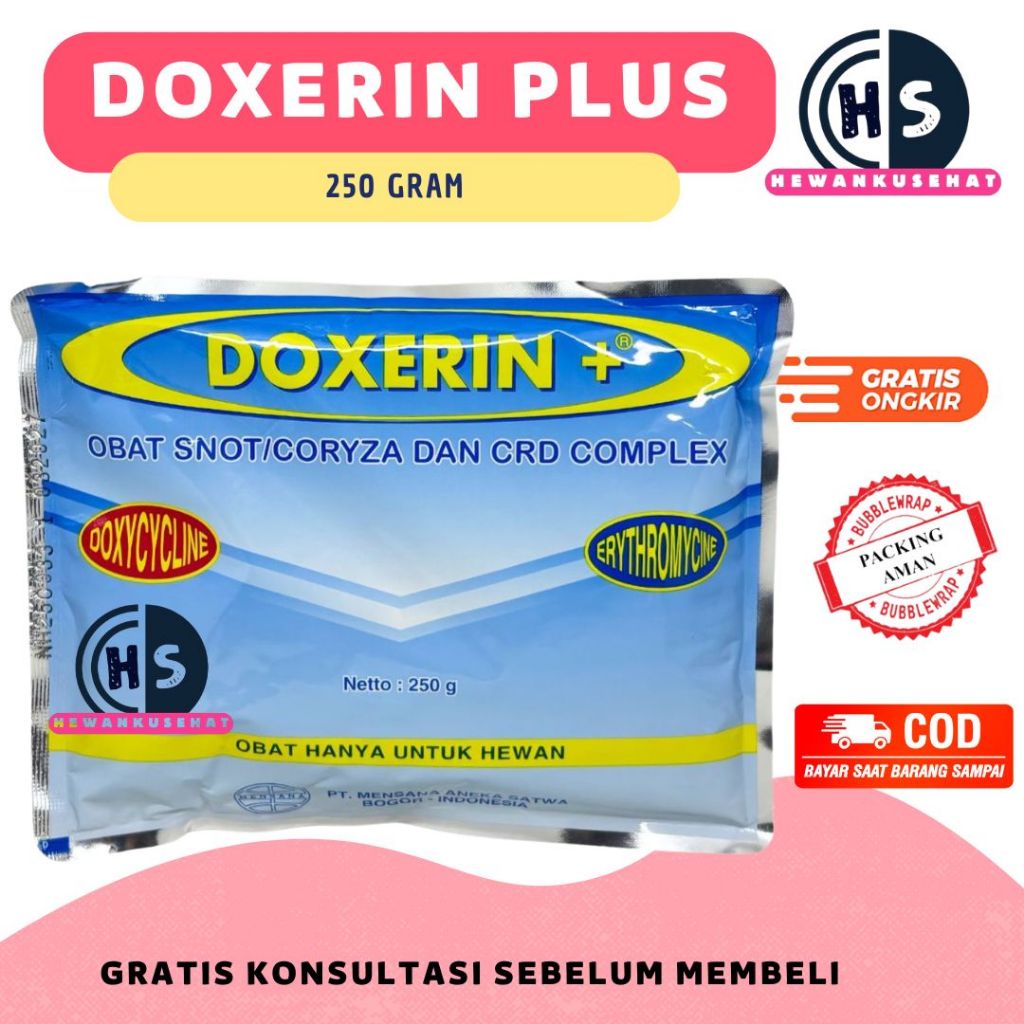 DOXERIN PLUS 250 GRAM - Mensana - Obat Unggas Ayam Snot Coryza CRD Pernafasan Complex
