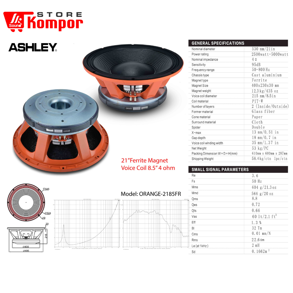 SPEAKER KOMPONEN ASHLEY ORANGE 2185FR ORIGINAL/ Speaker 21inch Ashley Orange 2185 FR / Orange-2185FR