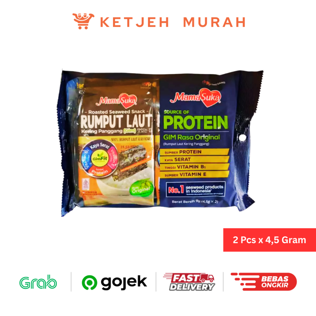 

Mamasuka Roasted Seaweed Snack Rumput Laut Kering Panggang Gim Rasa Original isi 2 Pcs x 4,5 Gram