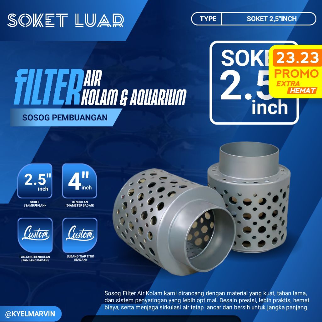 (Soket Luar) Filter Pipa Paralon 2,5" Inch [Produk KM] Filter Praktis Pembuangan Kolam / Aquarium | 