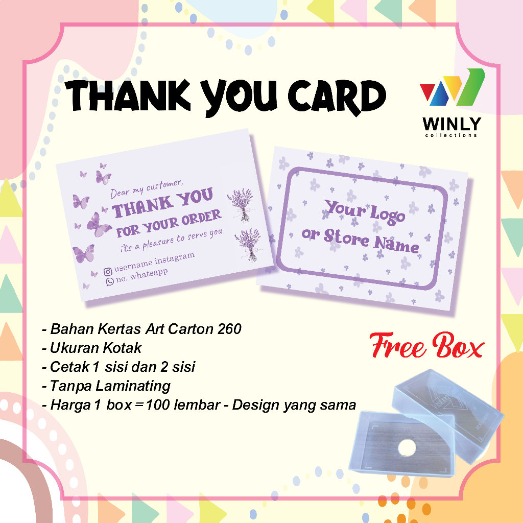 

Kartu Thank You Card Olshop 1 Box Isi 100 Pcs Free Box Custom Kartu Terima Kasih Design Desain