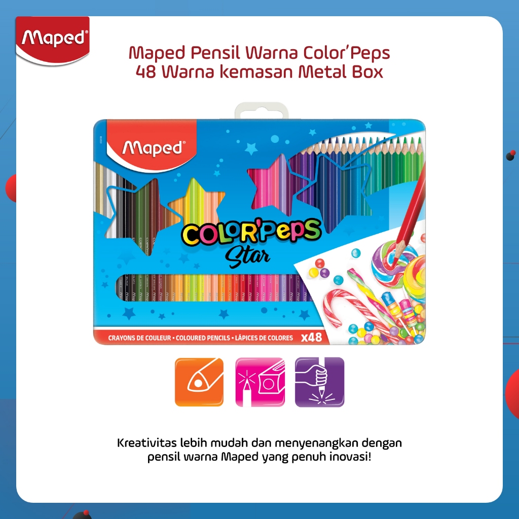 

Maped Pensil Warna Color Peps 48 warna kemasan Metal Box