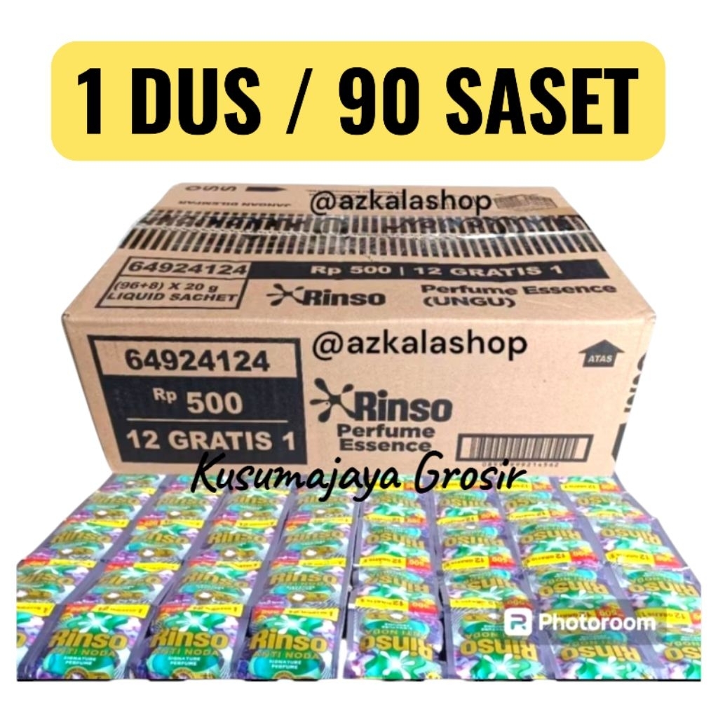 1 DUS RINSO CAIR KEMASAN Rp.500an ( 90 sachet) deterjen cair / Rinso cair /