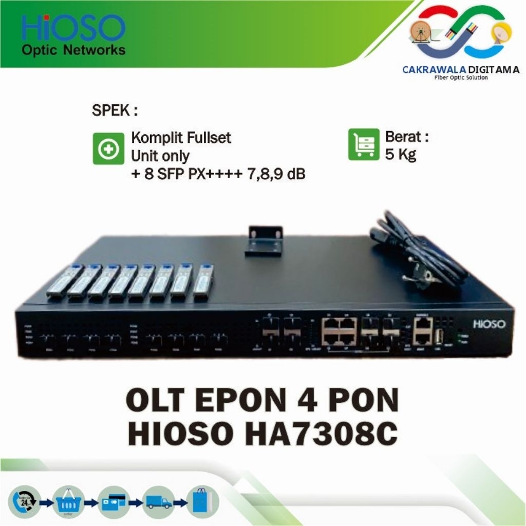 OLT Hioso 8 Pon Epon Tipe HA7308C dengan SFP 7dB/8dB/9dB ( 8 pcs ) dan Tanpa SFP