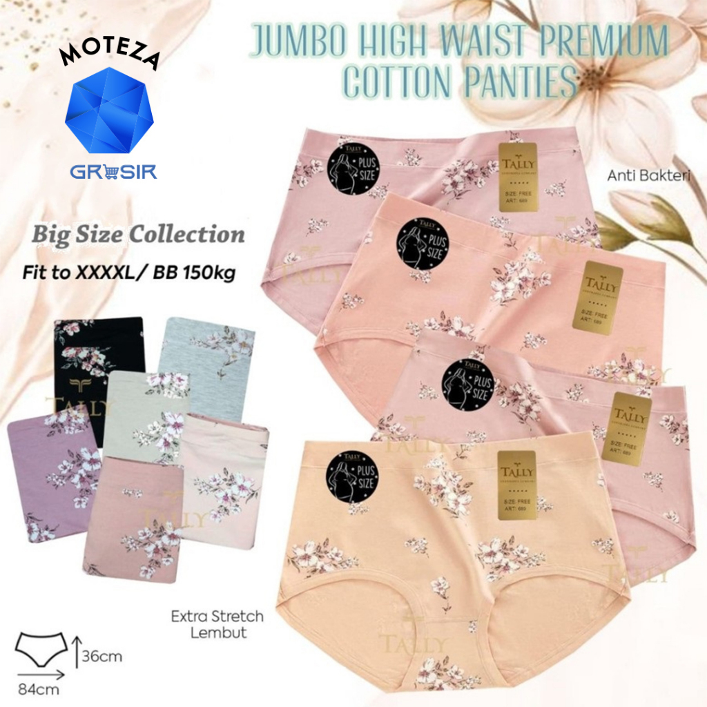 GROSIR [6 pcs] [12 pcs] Tally 689 CD Celana Dalam Wanita Jumbo Big Size - Katun High Waist Free Size
