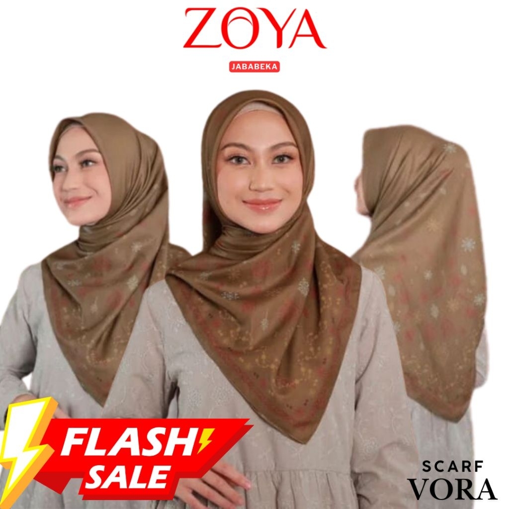 ZOYA Vora Scarf Motif Warna Gold - Fashion Muslim Kerudung Jilbab Hijab Segi Empat Motif Bahan Voal 