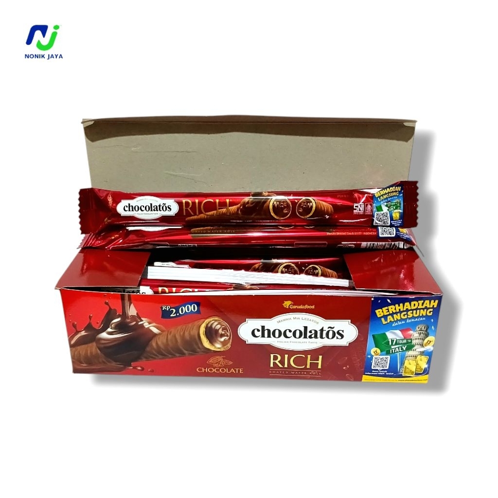 

Chocolatos Rich Chocolate Wafer Roll Box Isi 12 Pcs(COATED WAFER ROLL)
