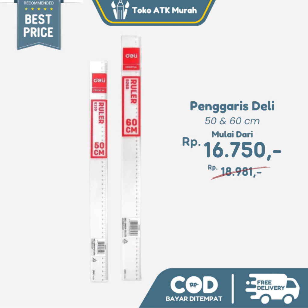 

Penggaris Deli 50 cm / 60 cm - Transparant Ruler Deli 50cm (E6250) / 60cm (E6260)